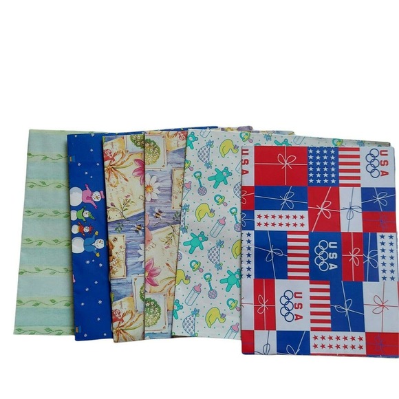 Vintage Wrapping Paper Assortment of 13 Full & Partial Flat Gift Wrap Sheets Lot - Picture 3 of 10
